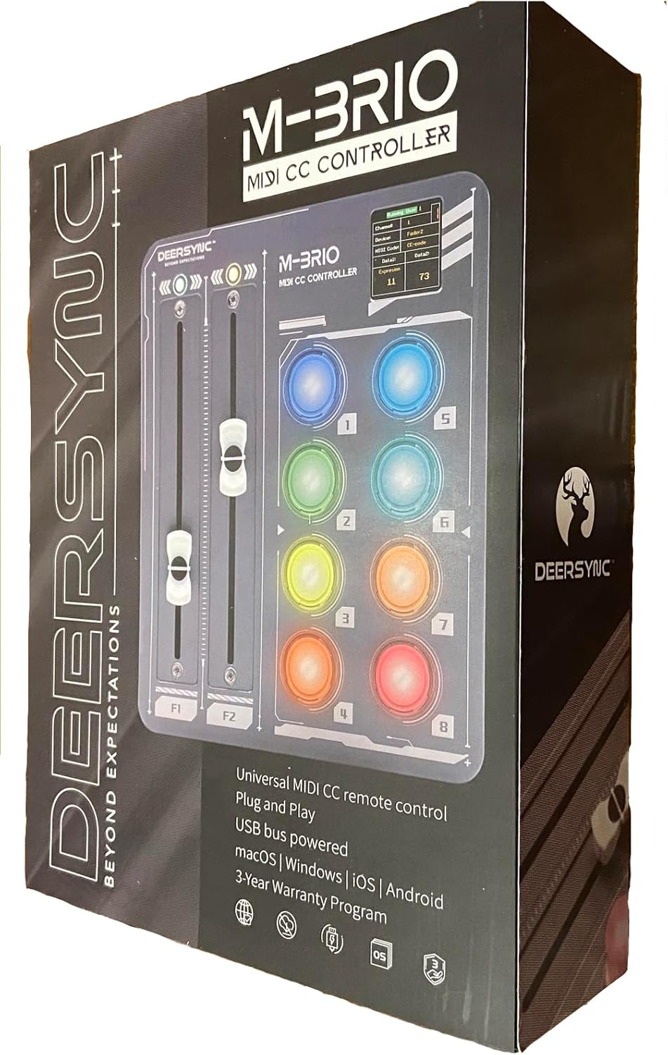 DEERSYNC M-BRIO MIDI CC Controller 2 Faders 8 Encoders