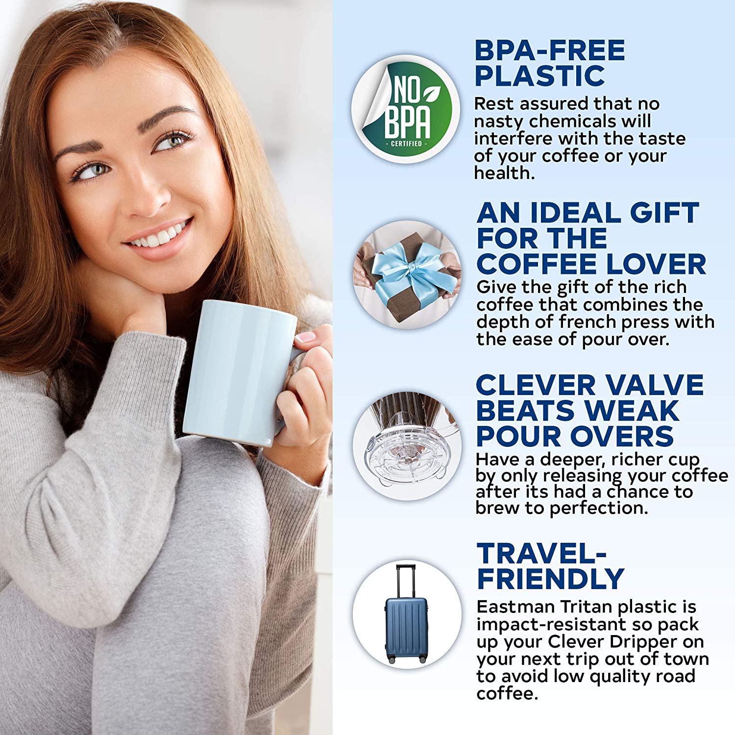 Clever Dripper Macaron Blue Genuine Coffee Maker, Safe BPA Free Plastic