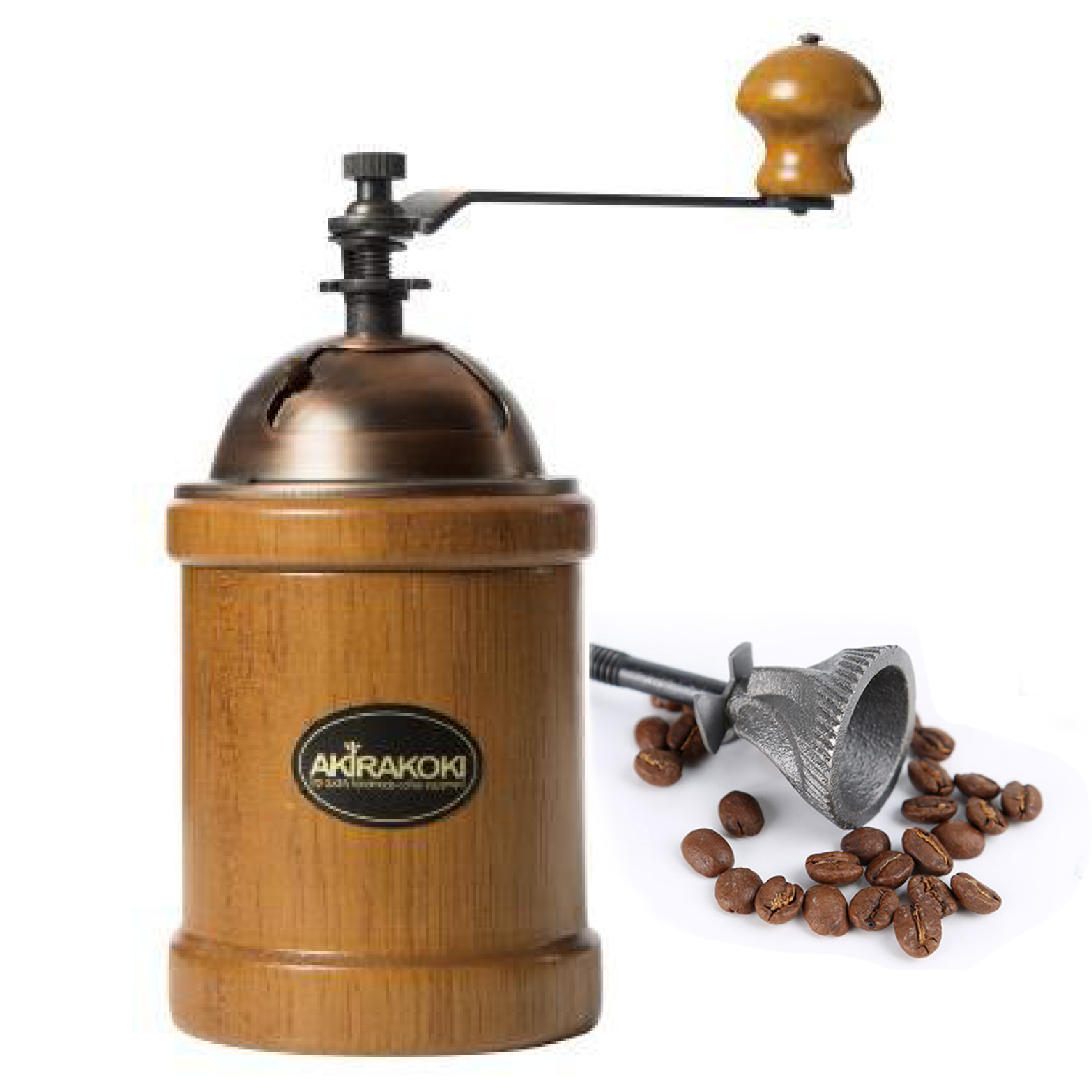 AKIRAKOKI Manual Coffee Bean Grinder - Wooden Mill with Cast Iron Burr - A12