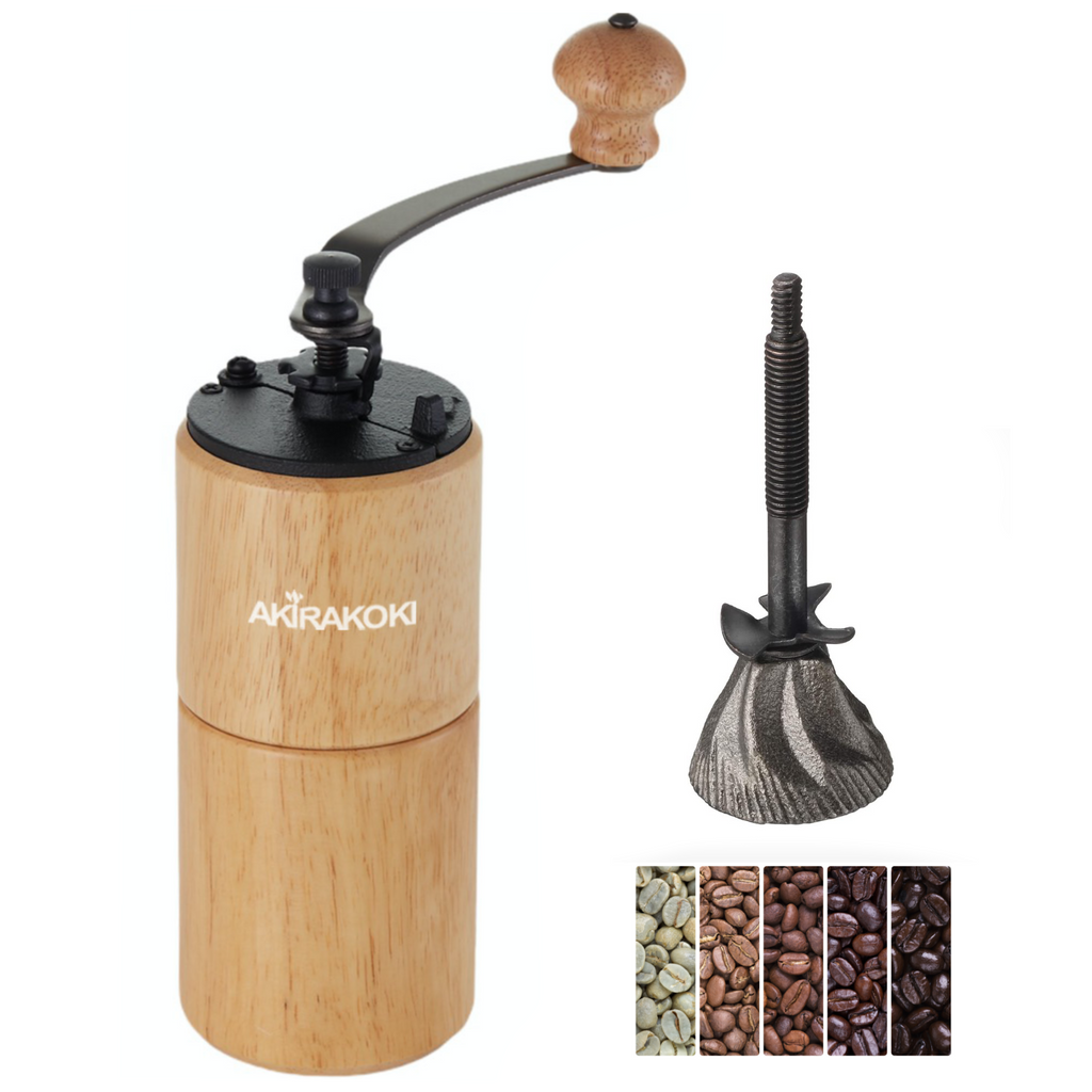 AKIRAKOKI Manual Coffee Bean Grinder - Light Wooden with Cast Iron Burr