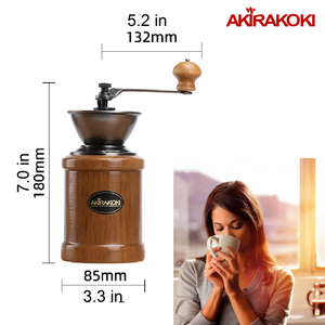 AKIRAKOKI® Manual Coffee Bean Grinder Wooden Mill Cast Iron Burr - A13