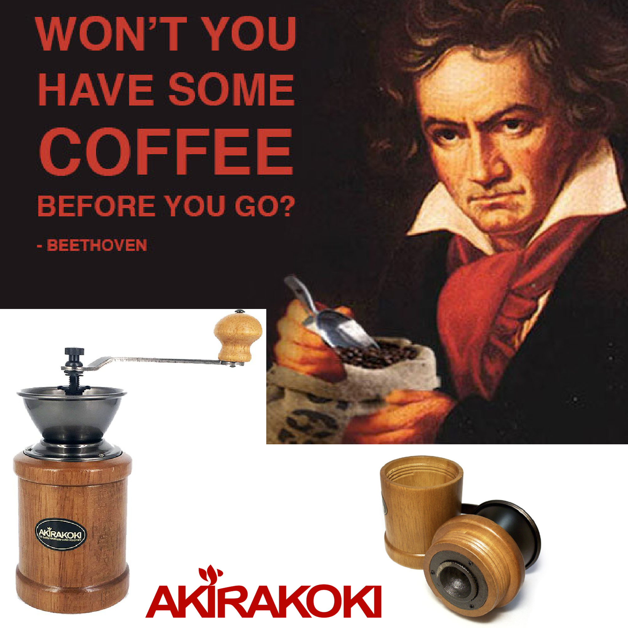 AKIRAKOKI® Manual Coffee Bean Grinder Wooden Cast Iron Burr - A17 – PJT  prime