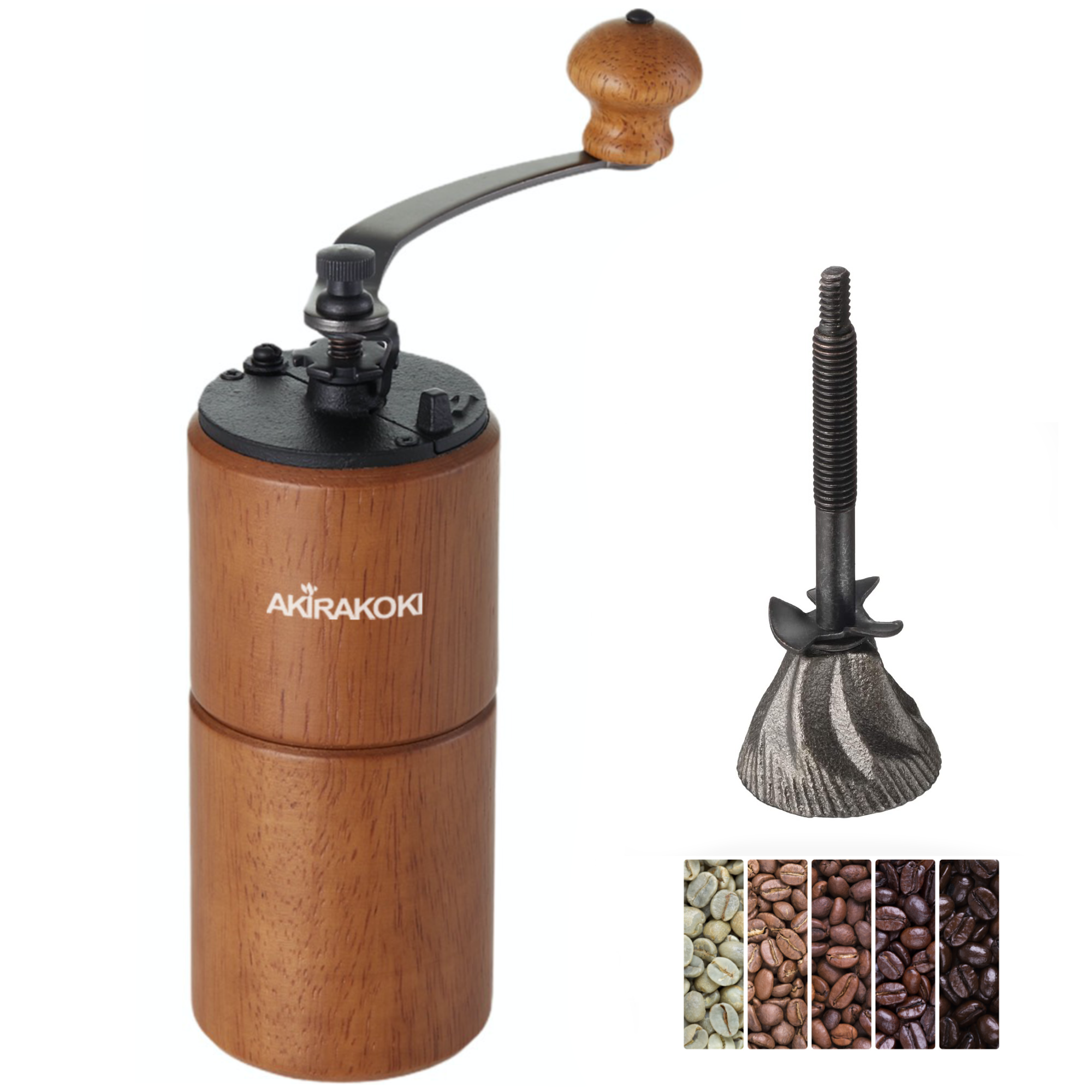 AKIRAKOKI Manual Coffee Bean Grinder Wooden Cast Iron Burr A15B