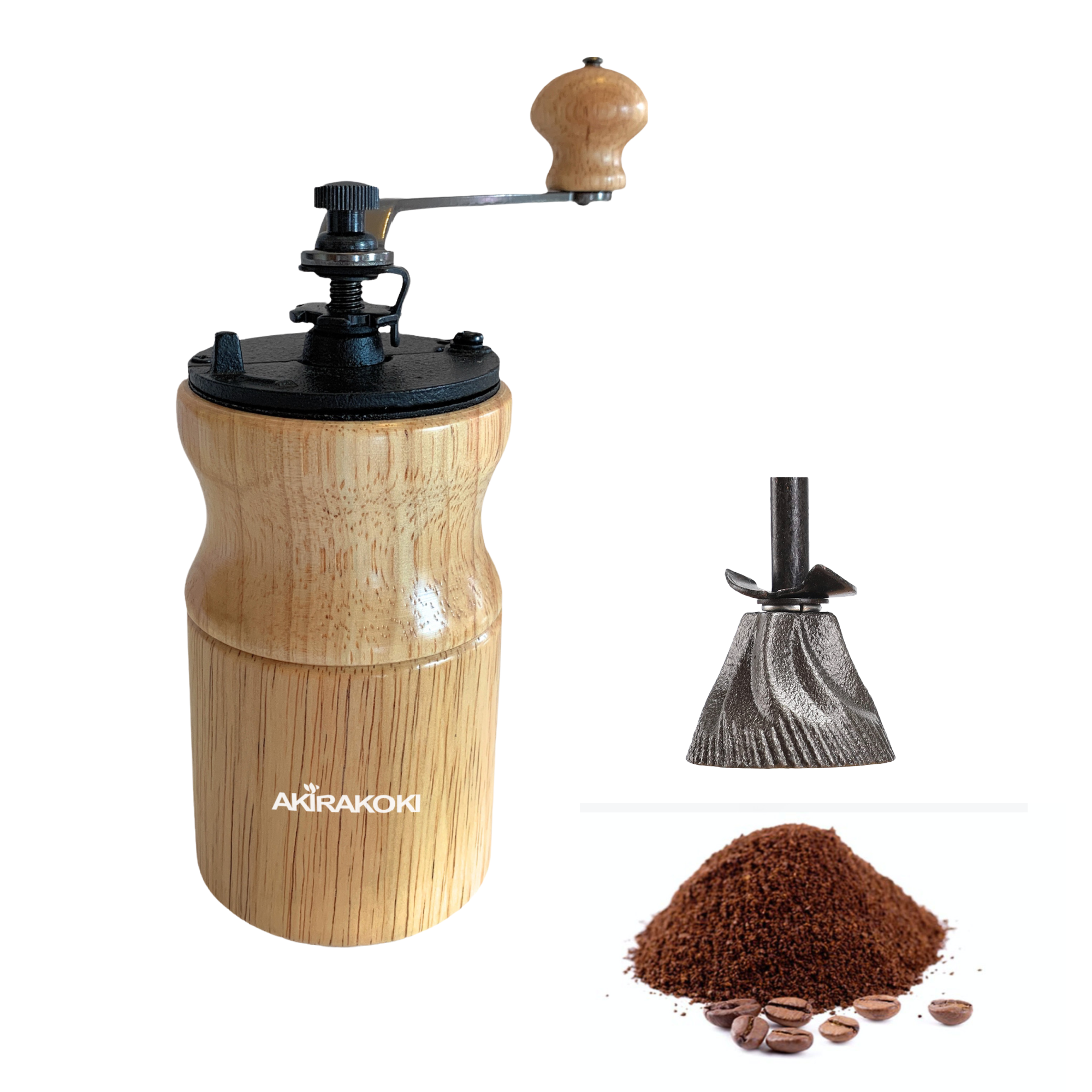 AKIRAKOKI® Manual Coffee Bean Grinder Wooden Cast Iron Burr - A17 – PJT  prime
