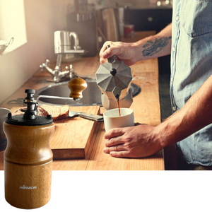 AKIRAKOKI® Manual Coffee Bean Grinder Wooden Cast Iron Burr - A17