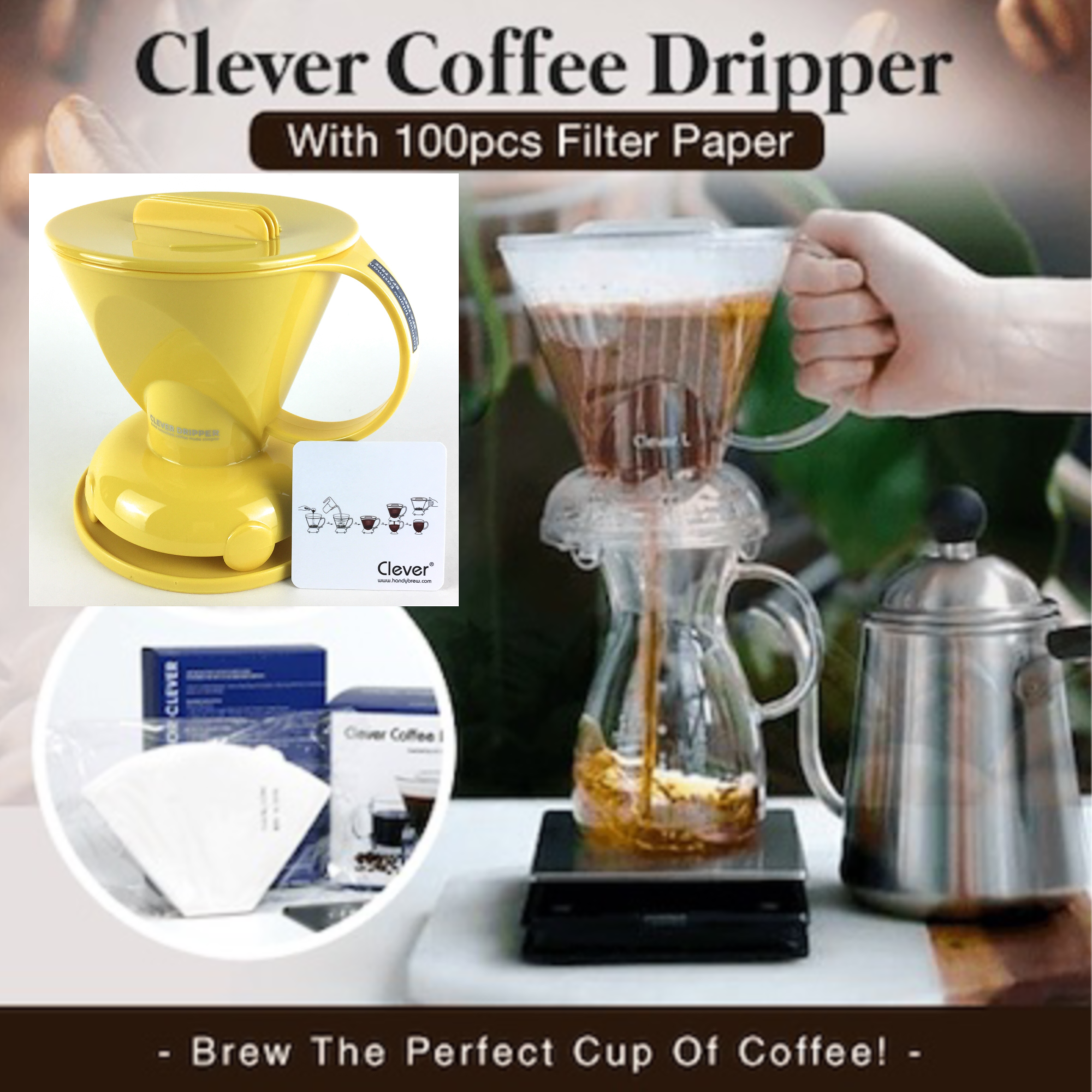 Clever Coffee Dripper Official, Yellow Color Coffee Maker, Safe BPA Free - PJT prime